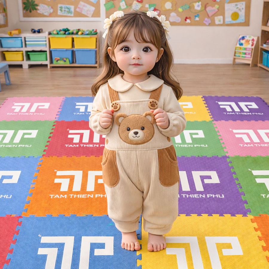 Bé gái nhảy trên thảm lót sàn mút EVA